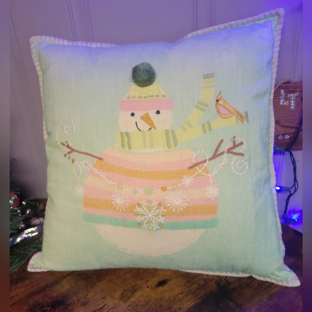 Festive Snowman Throw Pillow-multi colored